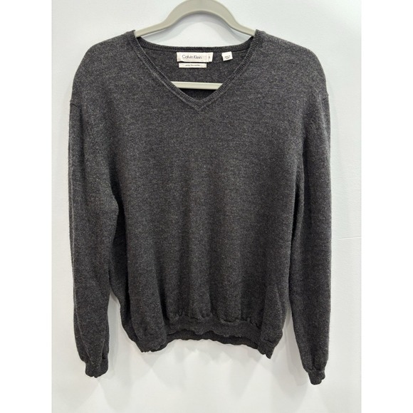 Calvin Klein Merino Wool V-Neck Sweater Gray Youth XL Soft Knit Minimalist - Picture 5 of 9